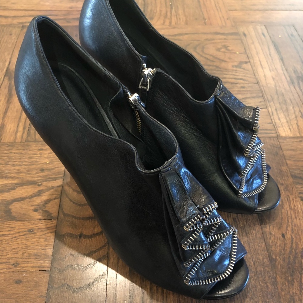 Open toed black leather booties Size 11